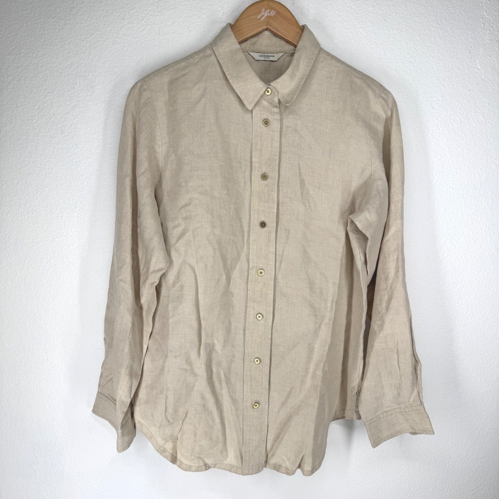 Vintage Linen Gold Buttons Shirt Beige Medium Minimalist Old Money Preppy Tailor